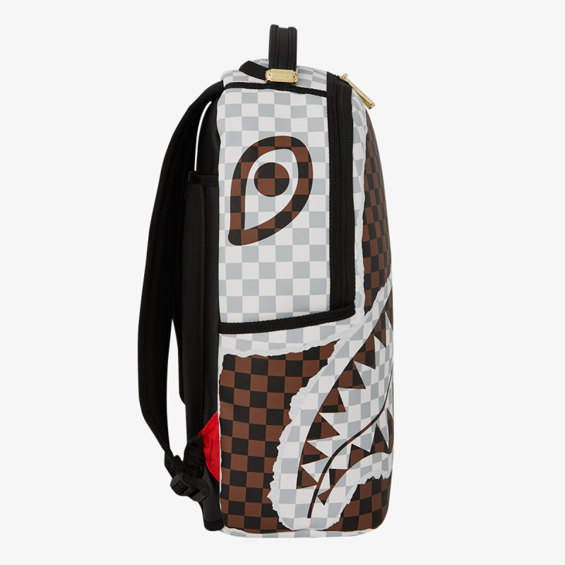 SPRAYGROUND CREAM AND BROWN TEAR CHECK BACKPACK 
